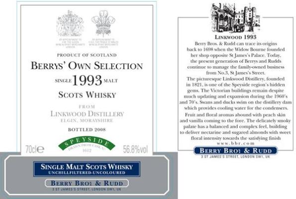 Linkwood 1993 BR Berrys Own Selection 1612 56.8% 700ml