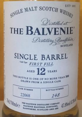 Balvenie 12yo 1st Fill Ex-Bourbon Barrel #22068 47.8% 700ml