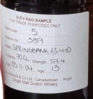 Springbank 2004 Duty Paid Sample For Trade Purposes Only Fresh Sherry Hogshead 57.4% 700ml