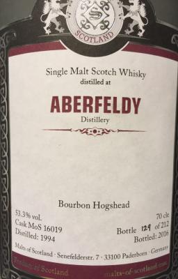 Aberfeldy 1994 MoS Bourbon Hogshead 53.3% 700ml