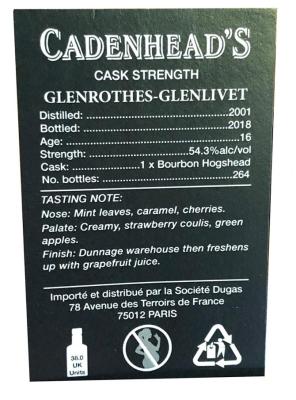 Glenrothes 2001 CA Bourbon Hogshead Dugas 54.3% 700ml
