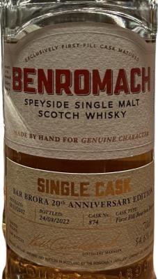 Benromach 2002 Single Cask 1st Fill Bourbon Barrel Bar Brora Sapporo Japan 54.6% 700ml