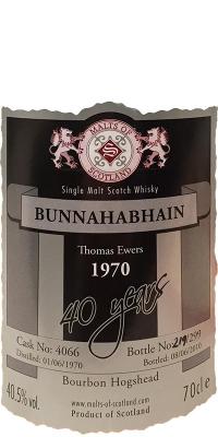 Bunnahabhain 1970 MoS Special 40th Birthday Thomas Ewers Bourbon Hogshead 4066 40.5% 700ml