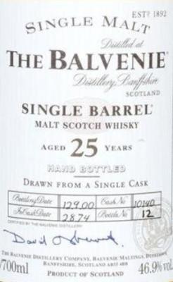 Balvenie 1974 Single Barrel Cask no.10140 25yo 46.9% 700ml