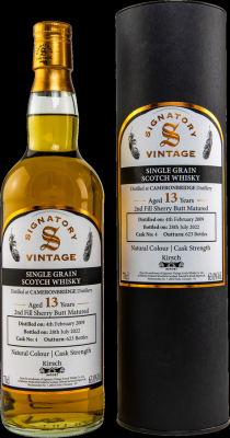 Cameronbridge 2009 SV Natural Colour Cask Strength 2nd Fill Sherry Butt Kirsch Import 63% 700ml