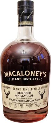 Macaloney's Canadian Island Single Malt Whisky Private Single Cask Virgin American Oak Red Deer Whisky Club 57% 750ml