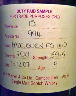 Hazelburn 2007 Duty Paid Sample For Trade Purposes Only Fresh Sherry Hogshead Rotation 994 59.5% 700ml