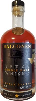 Balcones Texas Single Malt Whisky Single Barrel European Oak Breaking Bourbon & Keg n Bottle 67.5% 750ml