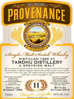 Tamdhu 1999 McG McGibbon's Provenance Refill Hogshead DMG 6817 46% 700ml