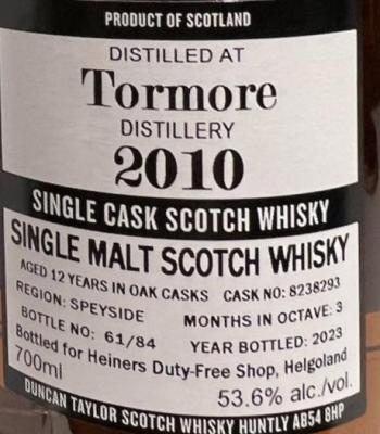 Tormore 2010 DT The Octave 3 months Octave finish Heiner's Duty Free Shop Helgoland 53.6% 700ml