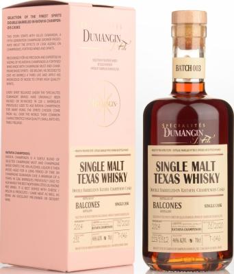 Balcones 2014 CDJF Single Malt Texas Whisky Ratafia Champenois Finish T-046 46% 700ml