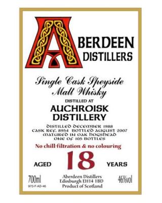 Auchroisk 1988 BA Aberdeen Distillers Oak Hogshead 8954 46% 700ml