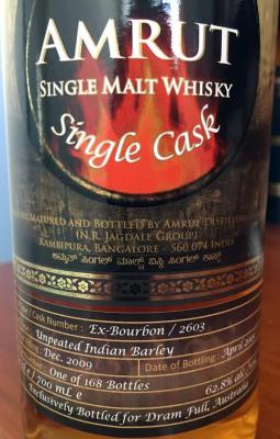 Amrut 2009 Ex-Bourbon Cask #2603 Dram Full 62.8% 700ml