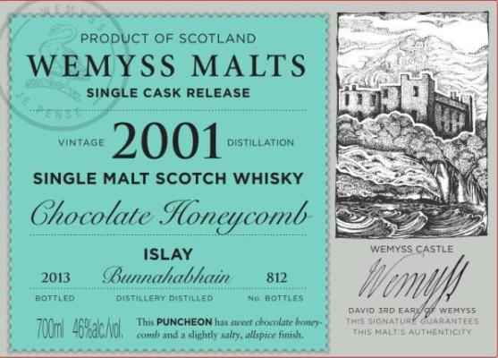 Bunnahabhain 2001 Wy Chocolate Honeycomb Ex-Sherry Puncheon 46% 700ml