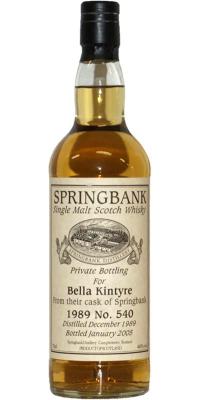 Springbank 1989 Private Bottling for Bella Kintyre #540 46% 700ml