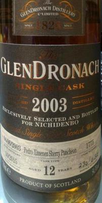 Glendronach 2003 Single Cask Pedro Ximenez Sherry Puncheon 1775 Nichidenbo Taiwan 54.3% 700ml