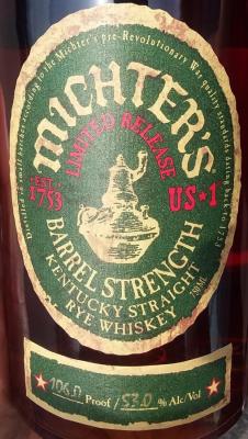 Michter's US 1 Barrel Strength Rye 18F827 53% 750ml