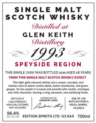 Glen Keith 1993 ED Refill Barrel HL 18214 56.4% 700ml