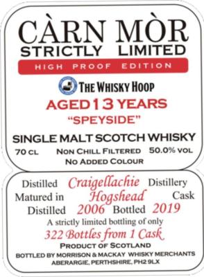 Craigellachie 2006 MMcK Carn Mor Strictly Limited High Proof Edition Hogshead The Whisky Hoop 50% 700ml