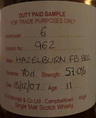 Hazelburn 2007 Fresh Bourbon Barrel Rotation 962 57% 700ml