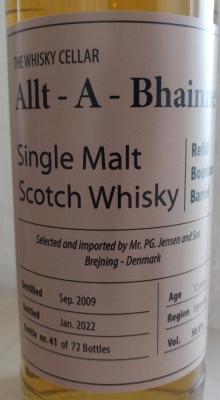 Allt-A-Bhainne 2009 UD The Whisky Cellar Refill bourbon barrel Mr. PG Jensen and Son Brejning Denmark 58.6% 700ml