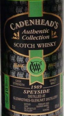 Glenrothes 1989 CA Authentic Collection 10yo Bourbon 63% 700ml