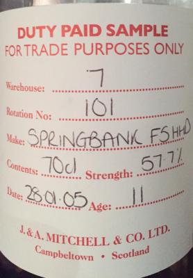 Springbank 2005 Fresh Sherry Hogshead Rotation 101 57.7% 700ml