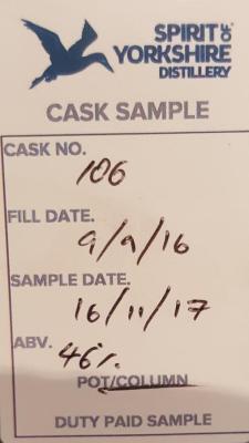 Spirit of Yorkshire Distillery 2016 Duty Paid Sample 106 46% 200ml