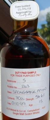 Springbank 1999 Duty Paid Sample For Trade Purposes Only Fresh Port Hogshead Rotation 243 54.6% 700ml