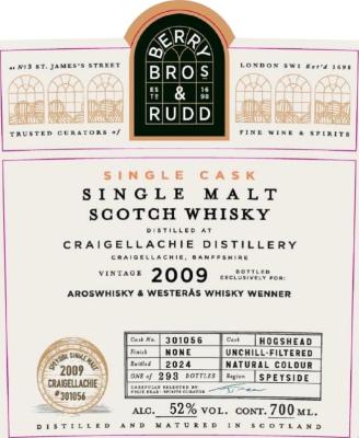 Craigellachie 2009 BR Single Cask Aroswhisky & Westeras Whisky Wenner Anniversary 15yo 52% 700ml