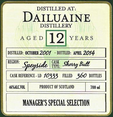 Dailuaine 2001 DoD Manager's Selection Sherry Butt LD 10333 46% 700ml