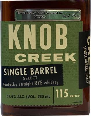 Knob Creek Single Barrel Select Kentucky Straight Rye Whisky New Charred American Oak Barrel MINK's 57.5% 750ml