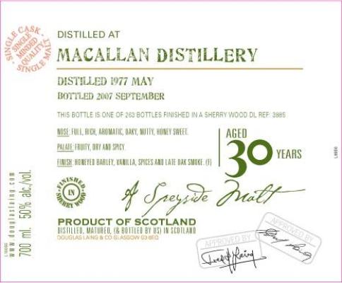 Macallan 1977 DL The Old Malt Cask Sherry Cask Finish DL 3885 50% 700ml