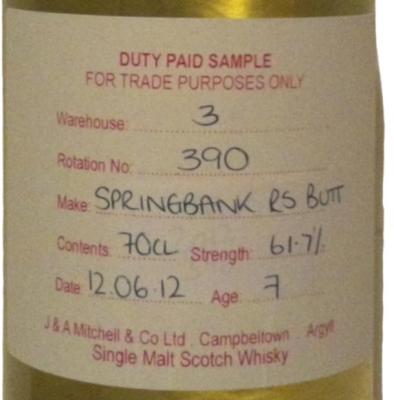 Springbank 2012 Refill Sherry Butt Rotation 390 61.7% 700ml