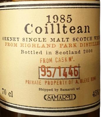 Highland Park 1985 Sa Coilltean 95 1446 A. Bleve Roma 95/1446 45% 700ml