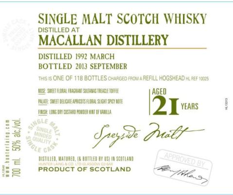 Macallan 1992 HL The Old Malt Cask Refill Hogshead HL 10025 50% 700ml