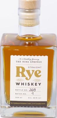 The Nine Springs Straight Rye Whisky New American White Oak 46% 500ml