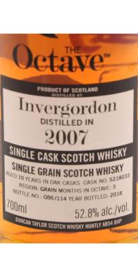 Invergordon 2007 DT Sherry Octave Finish #5218033 52.8% 700ml