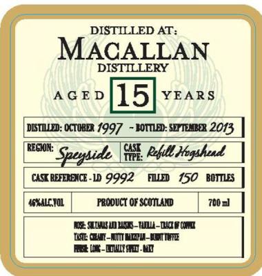 Macallan 1997 DoD Refill Hogshead LD 9992 46% 700ml