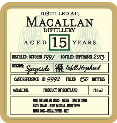 Macallan 1997 DoD Refill Hogshead LD 9992 46% 700ml