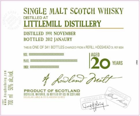 Littlemill 1991 DL Old Malt Cask Refill Hogshead DL 8004 50% 700ml