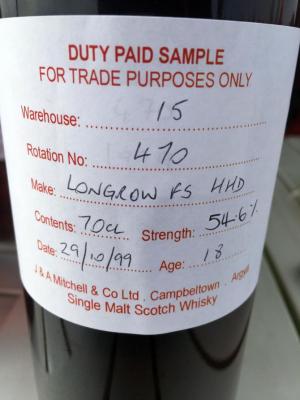 Longrow 1999 Duty Paid Sample For Trade Purposes Only Fresh Sherry Hogshead Rotation 470 54.6% 700ml