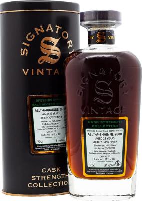 Allt-A-Bhainne 2000 SV Cask Strength Collection Hogshead + Fresh Sherry Butt Finish 51.6% 700ml